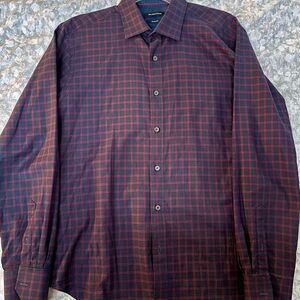Bugatchi Burgundy and Navy Plaid Shirt